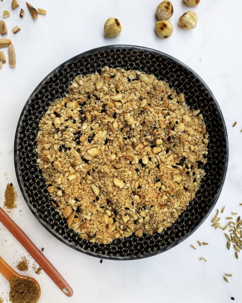 dukkah - a mix of pounded nuts, seeds and ground spice