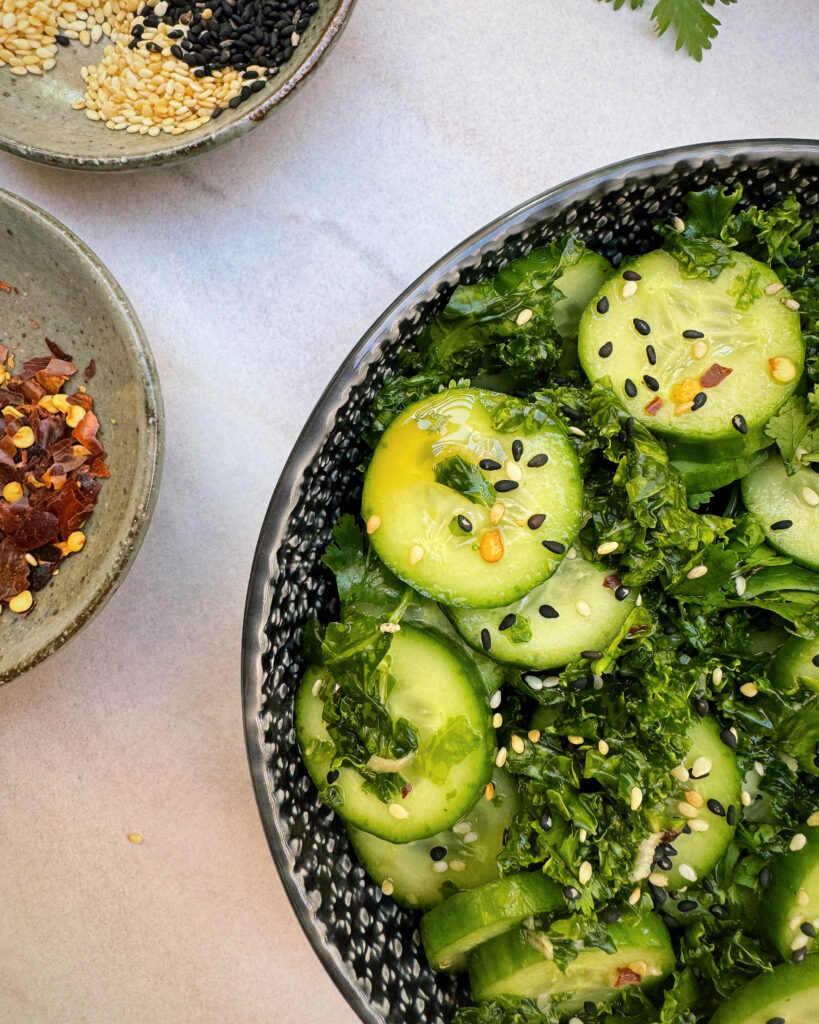 cucumber and kale salad with nuoc cham dressing