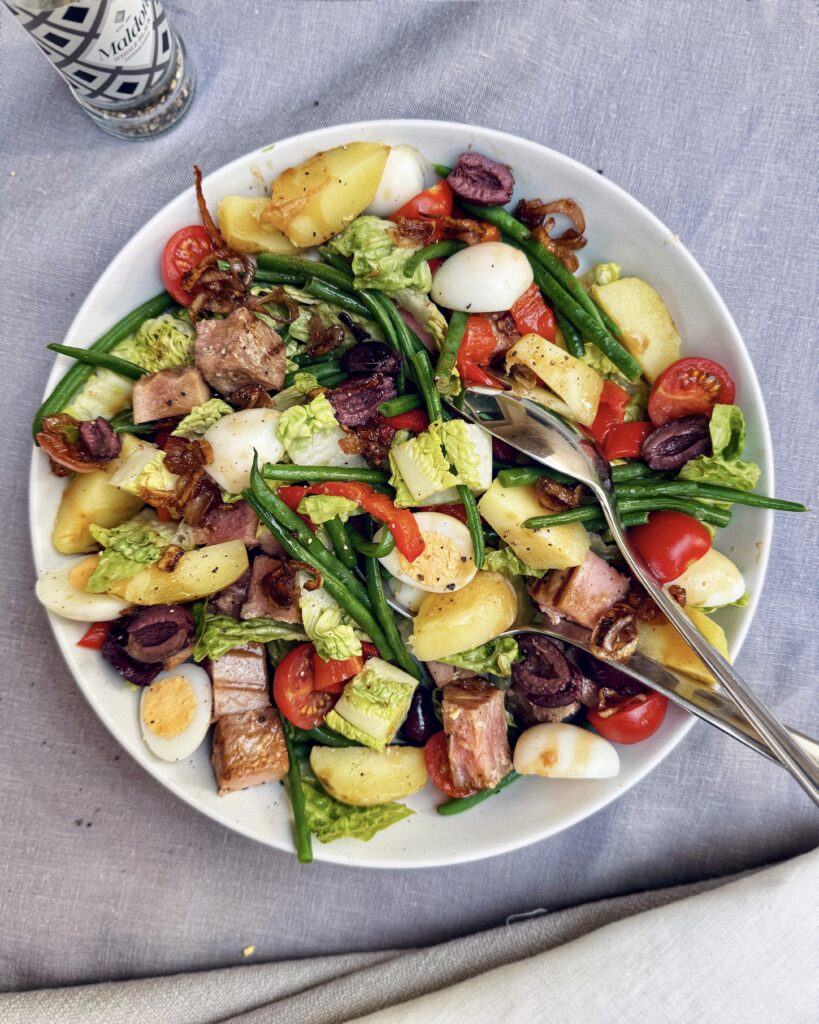 Nicoise salad with caramelized onions and roasted bell pepper, Loaded Salads & Dinner Categories