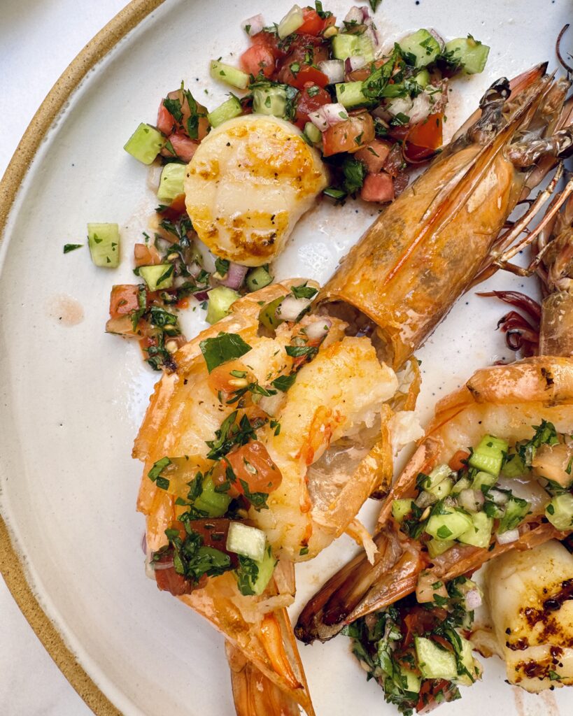 fried prawns with tabbouleh salsa