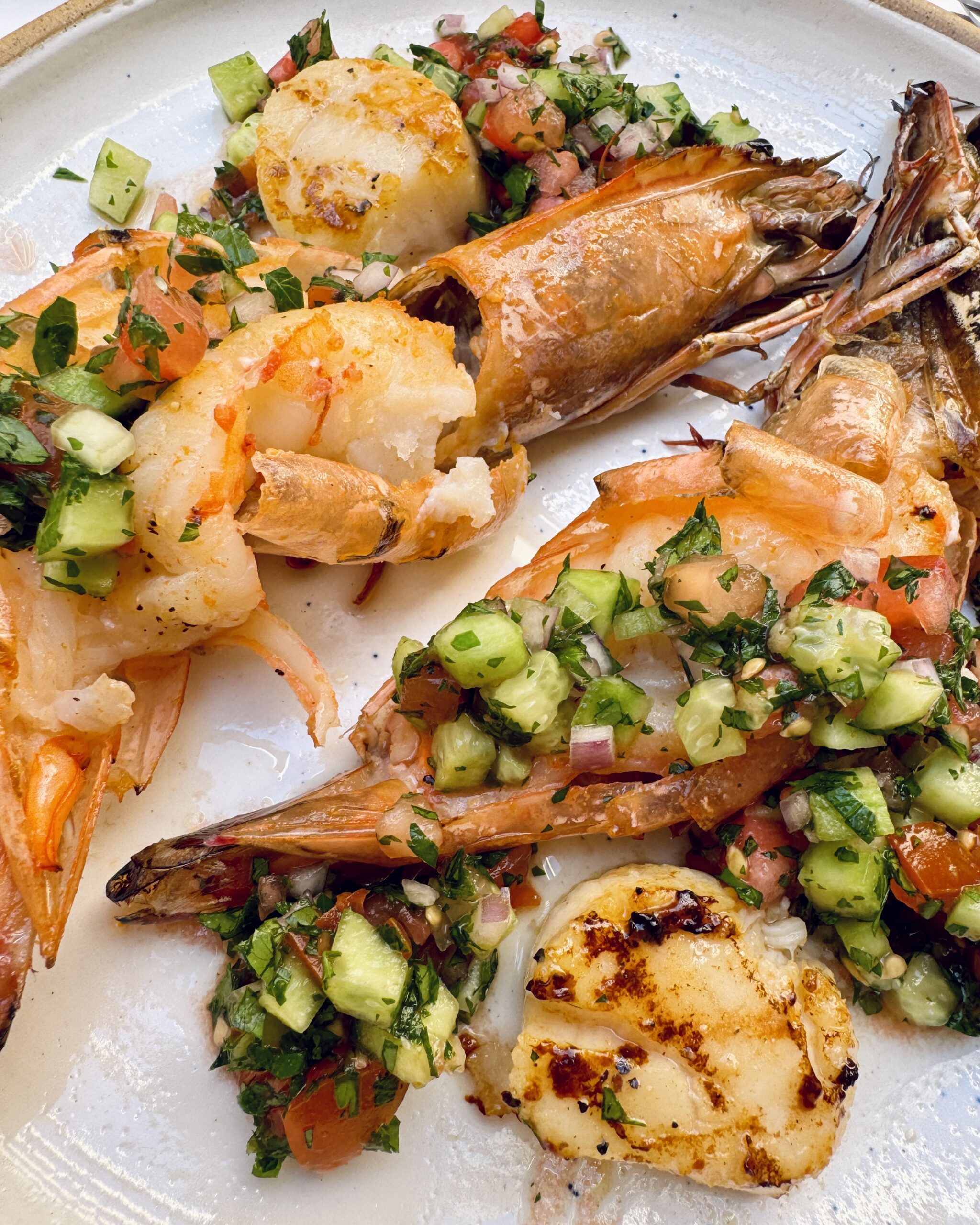 pan fried prawns with tabbouleh salsa