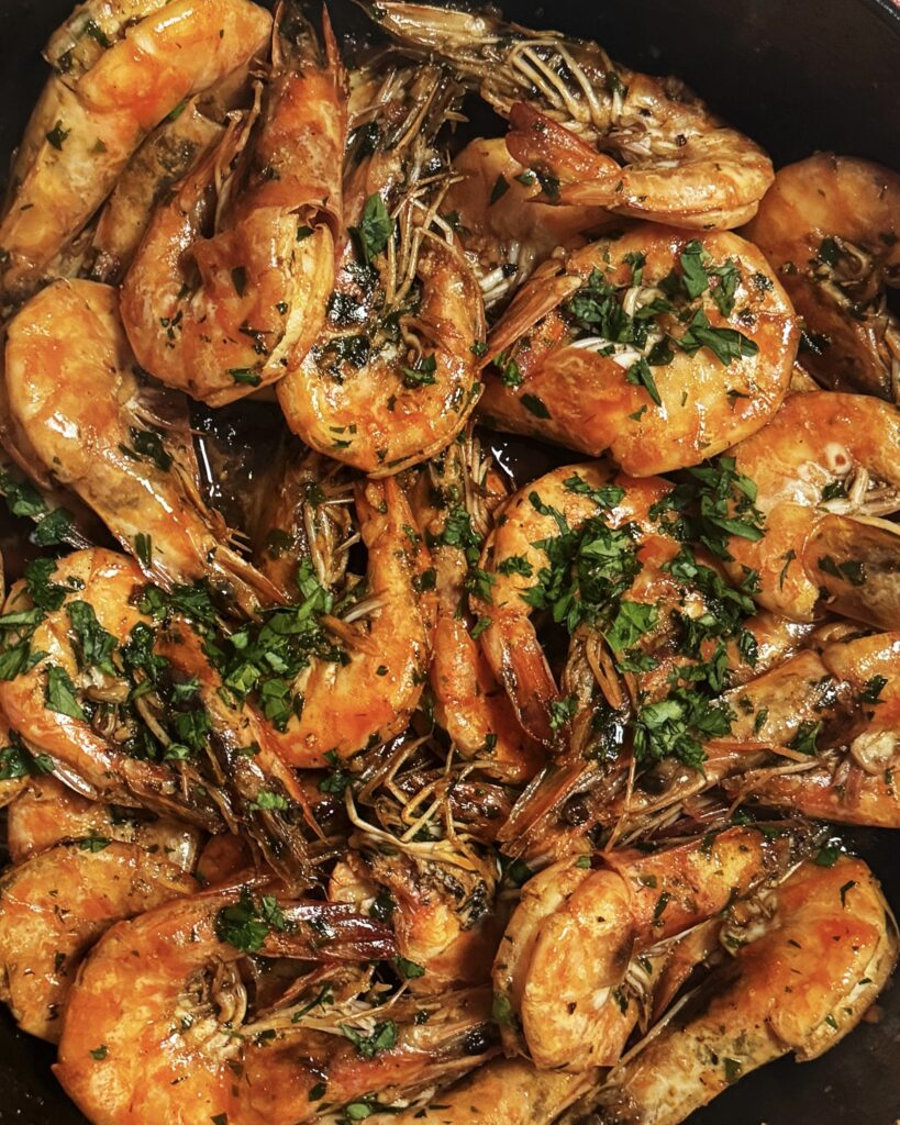 whole prawns with garlic butter and parsley