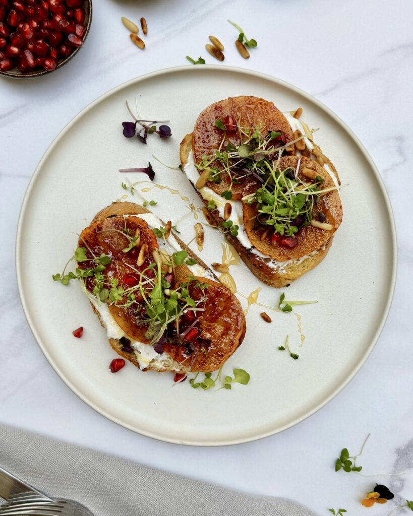 sourdough toast with grilled persimmons