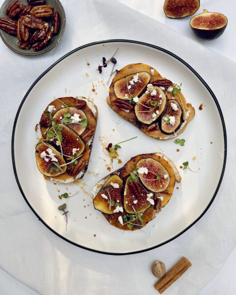 grilled sourdough toast with butternut squash, figs and feta