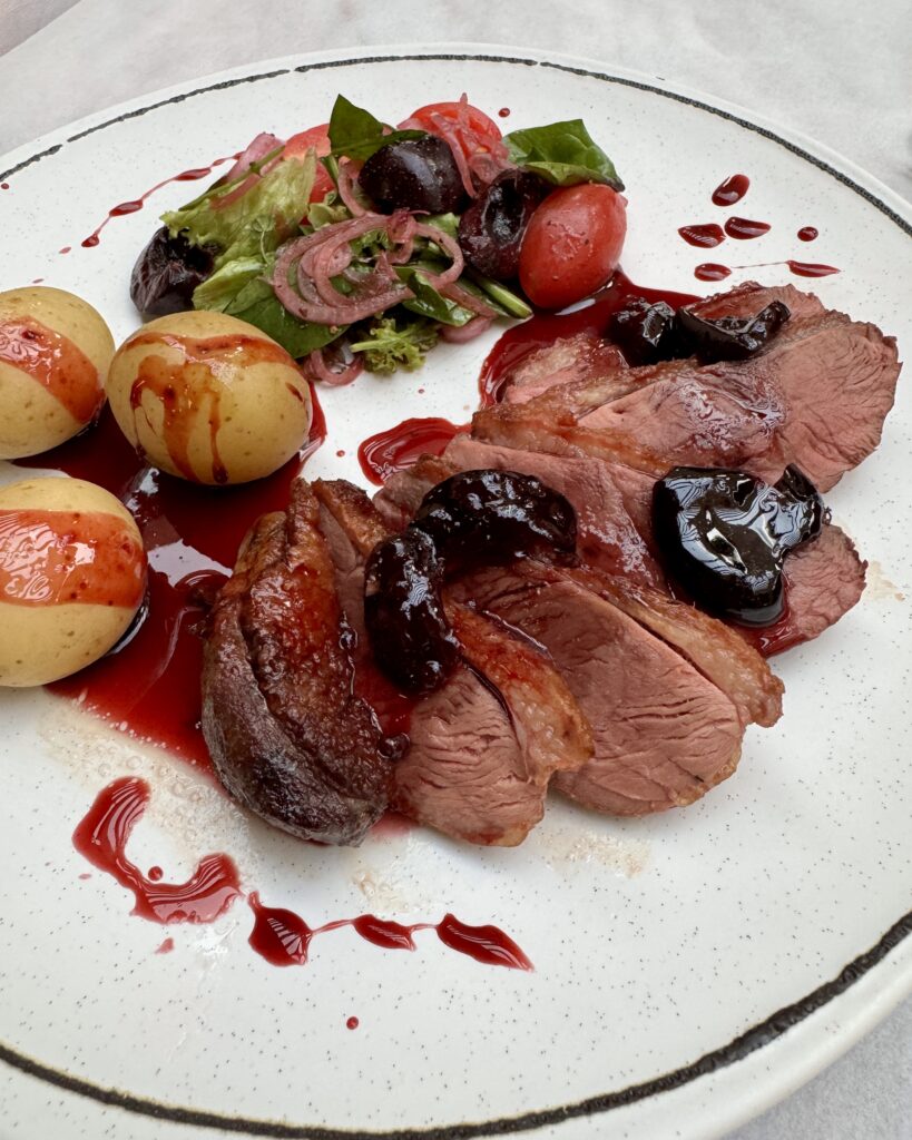 Roasted duck breast with cherry sauce