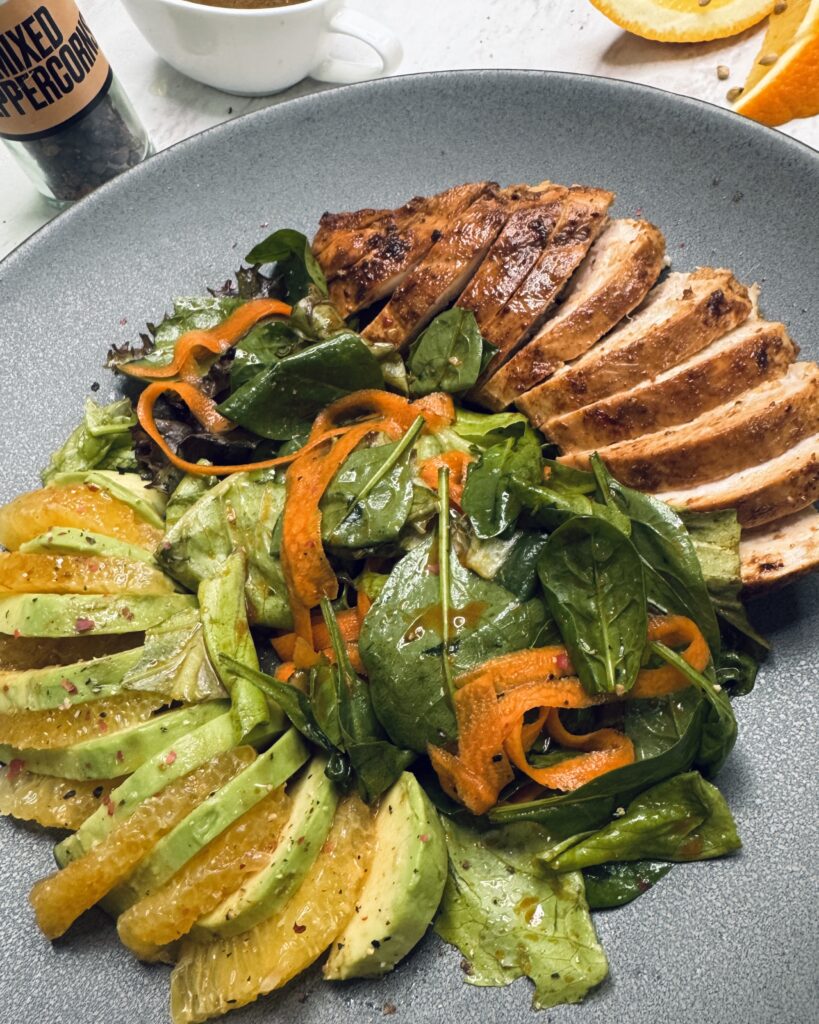 Marinated Chicken Salad with Orange and Coriander Dressing