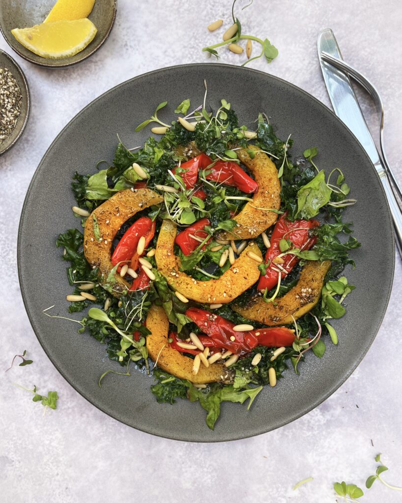 roasted bell peppers and butternut squash salad with zaatar