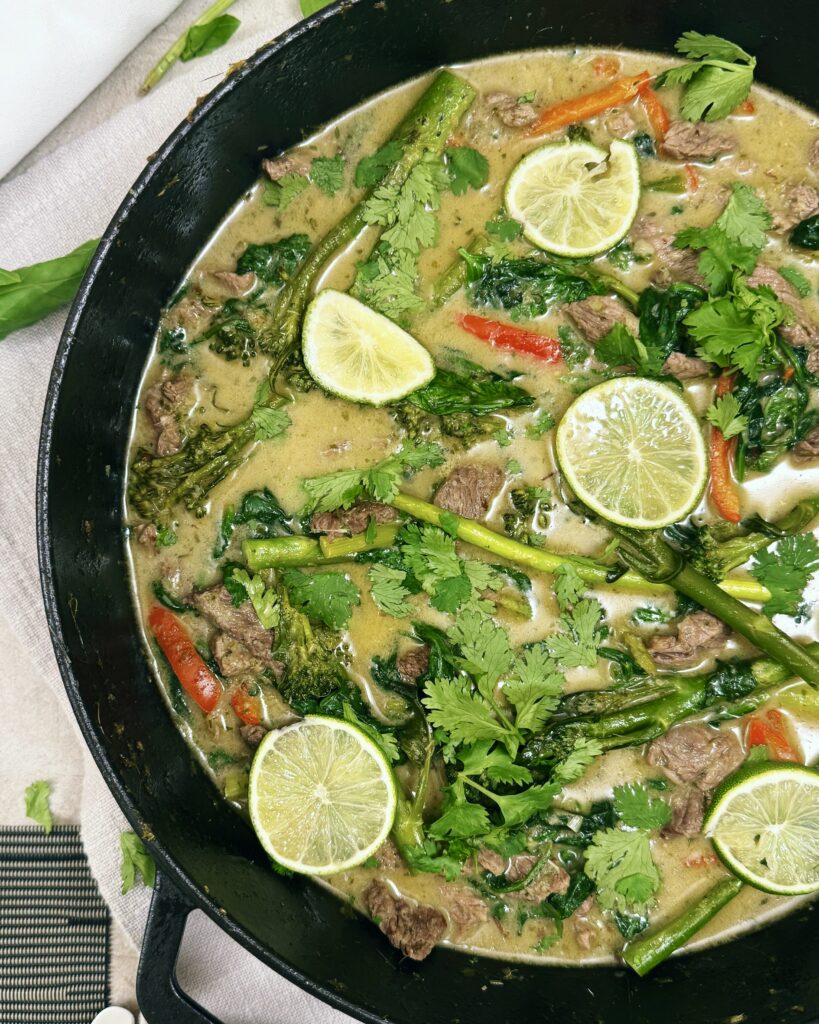 thai green curry with beef and vegetables